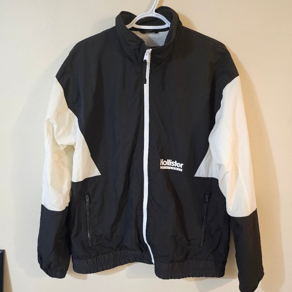 Hollister California Men's Black & White Windbreaker Jacket - Size L